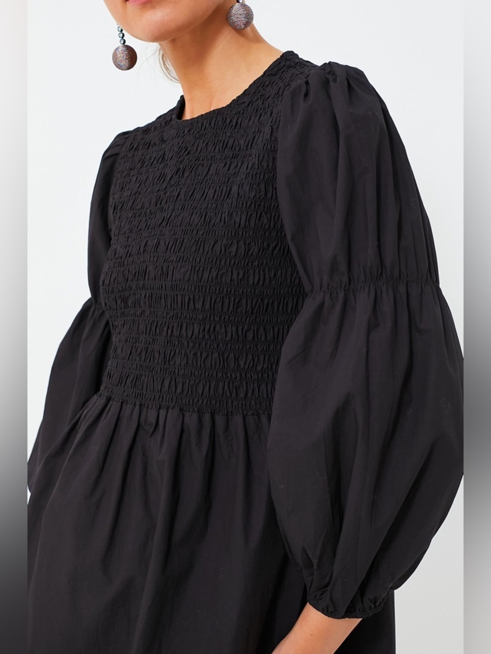 GANNI Black Cotton Poplin Black Mini  Smock 100% organic cotton Dress - Picture 4 of 16